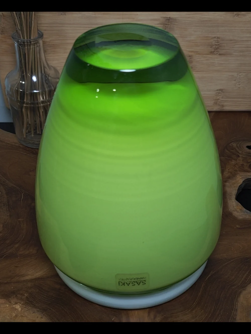 Vintage Sasaki Handcrafted Green Art Glass Vase MCM Cased Glass Japanese Modern - Picture 3 of 13